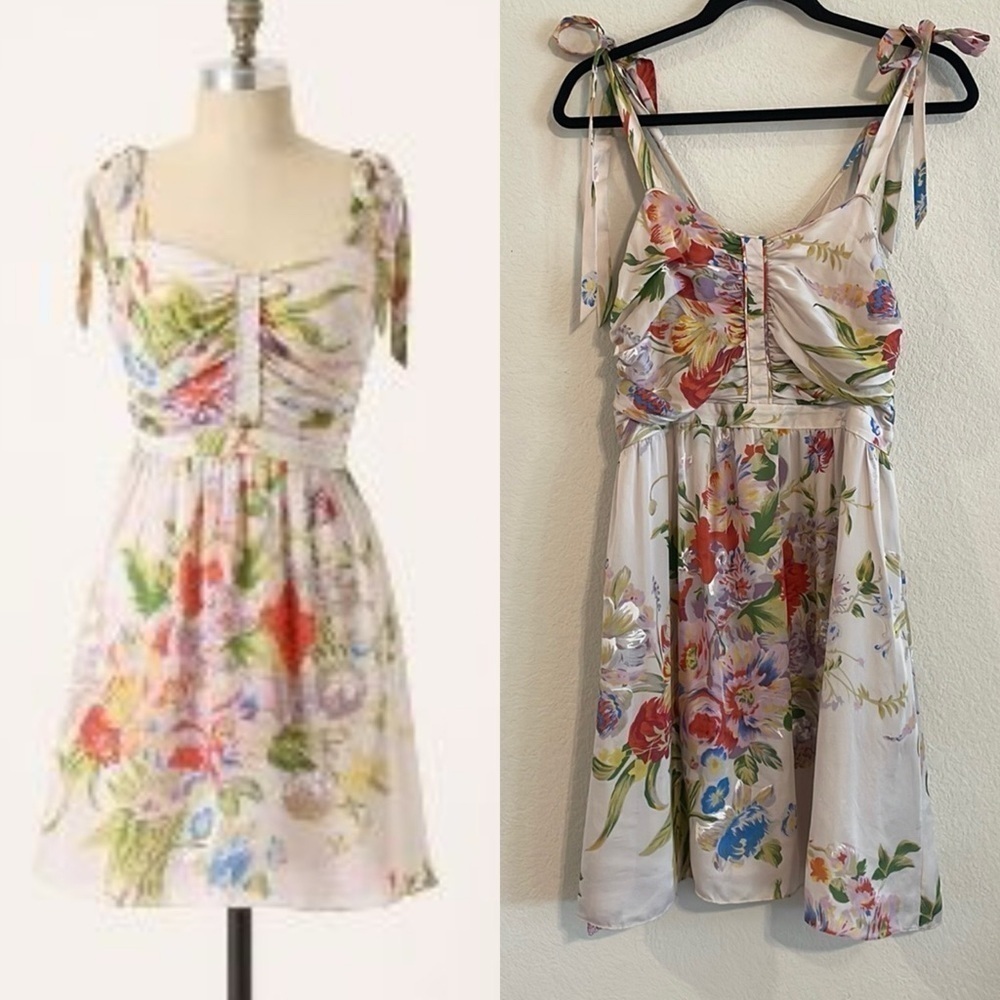 Leifsdottir Anthropologie Women's 100% Silk Midi Dress Size 6 Floral Bohemian